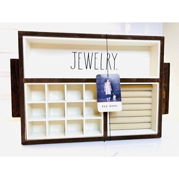 Rae Dunn Wooden Jewelry Organizer Tray Multi Compartments 348304RD - Picture 1 of 7